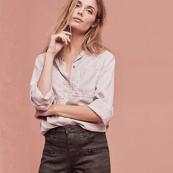 HOLDING HORSES Anthropologie Dimanche Pearl Snap Tunic Top Mauve M - Picture 3 of 8